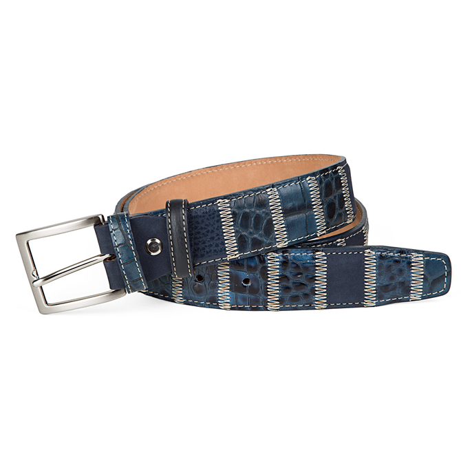 Luxury Blue Leather Patchwork Belt