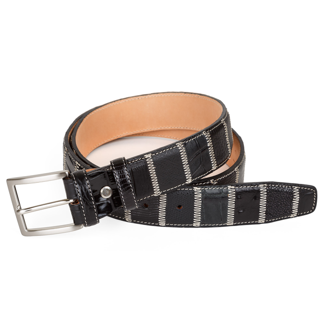 Luxury Black Leather Patchwork Belt