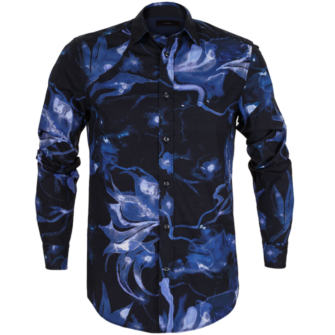 Slim Fit S-Clark Abstract Print Stretch Cotton Shirt