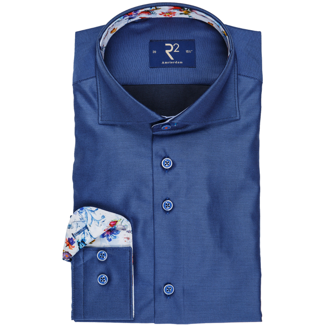 Plain Twill Blue Button Dress Shirt