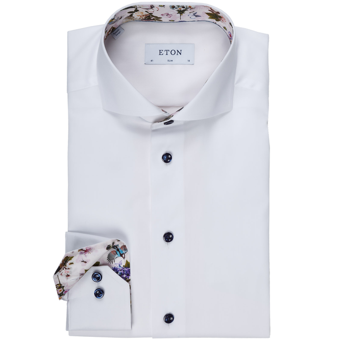 Luxury Cotton Floral Trim Dress Shirt