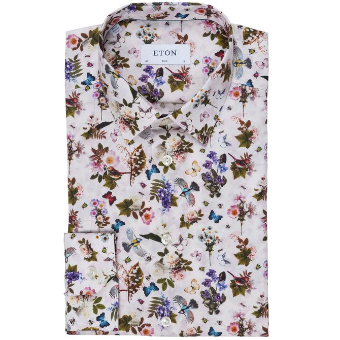 Luxury Cotton Floral Birds Print Dress Shirt