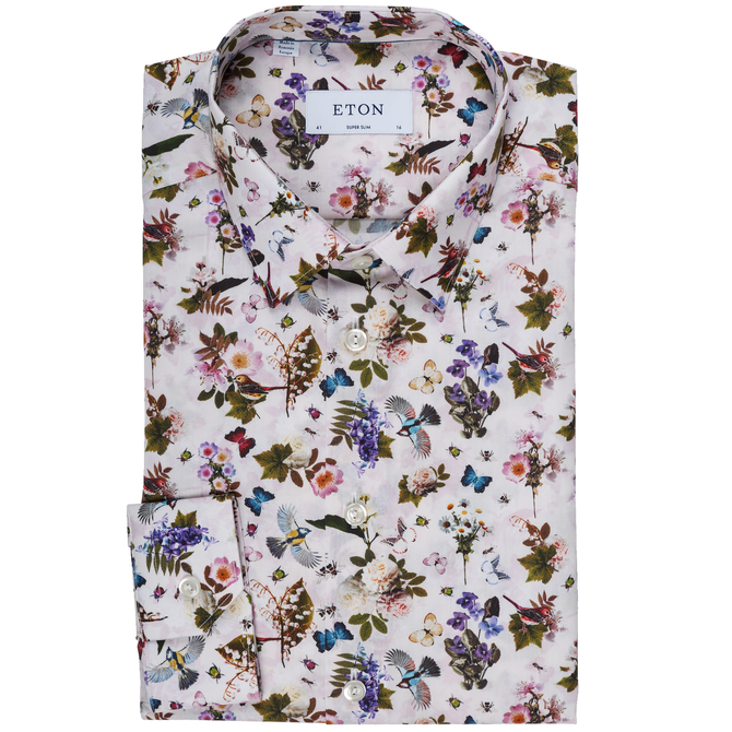 Super Slim Luxury Cotton Floral Birds Print Dress Shirt