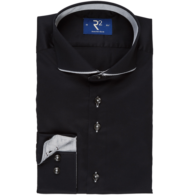 Black Collar Edge Trim Dress Shirt