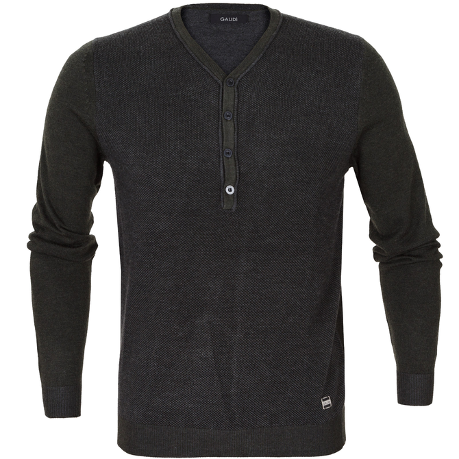 Button V-Neck Donegal Knit Pullover