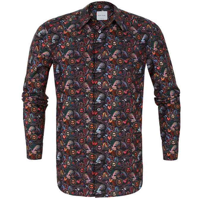 Tapered Fit Psychedelic Sun Print Shirt