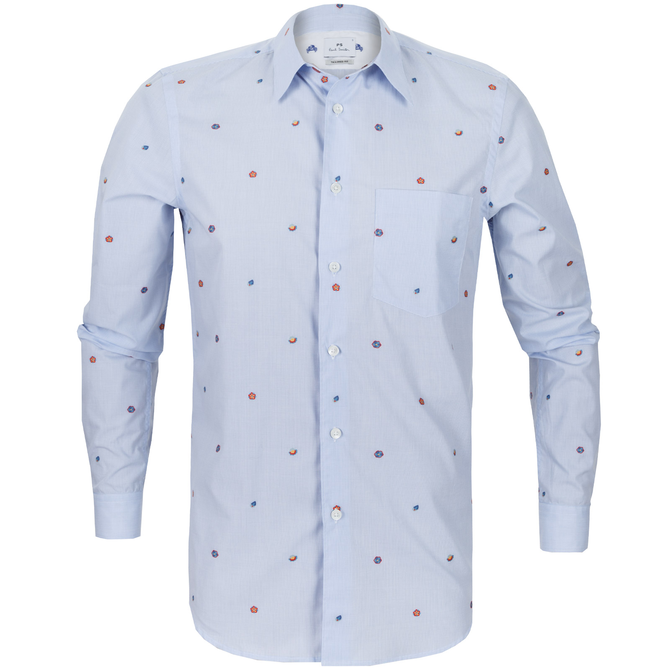 Tailored Fit Micro Check & Floral Embroidered Casual Shirt