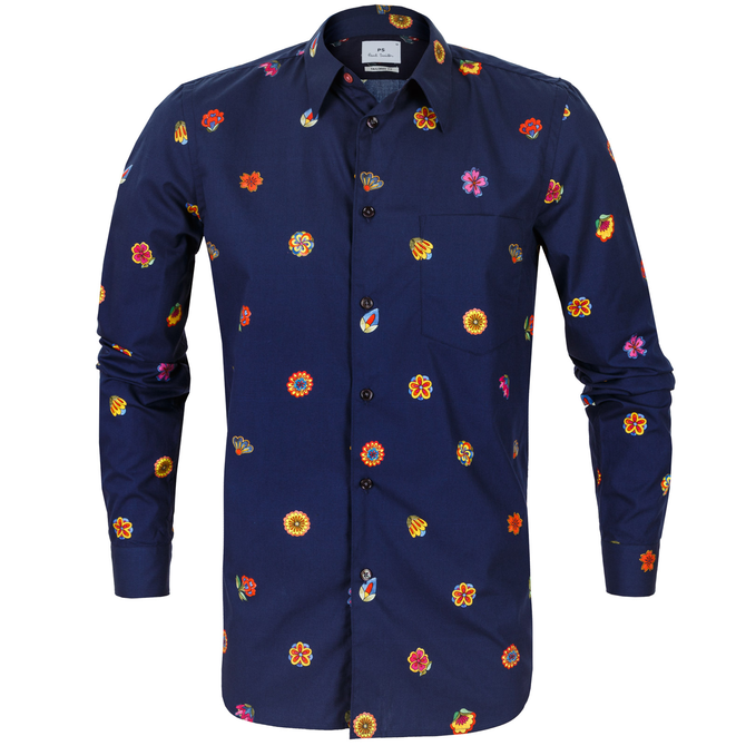Tailored Fit Flower Print Casual Shirt