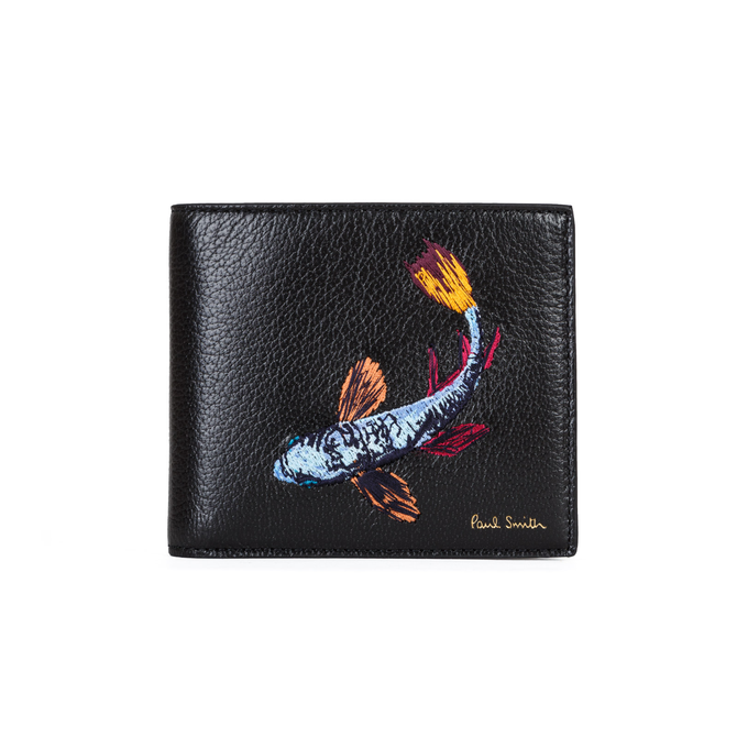 Koi Carp Embroidered Leather Billfold Wallet