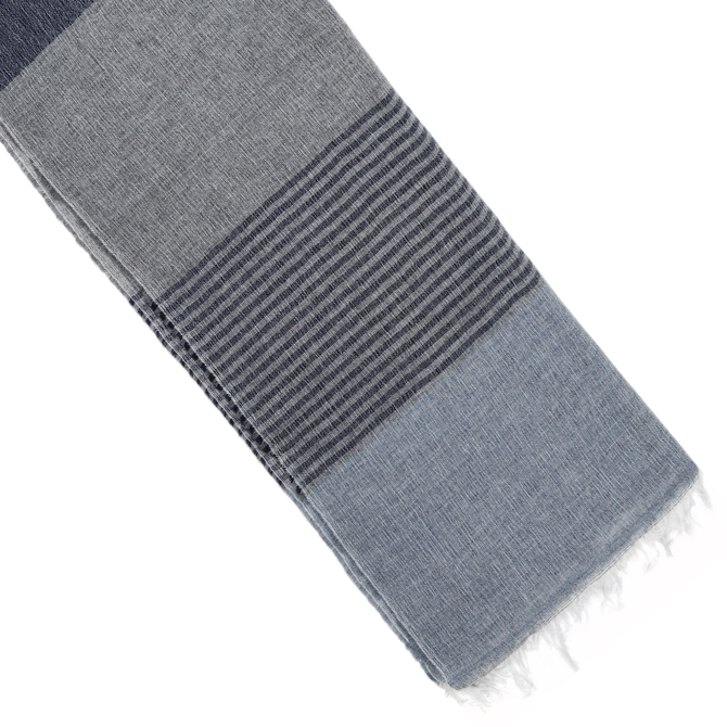 Fine Wool & Cotton Blend Block Stripe Scarf