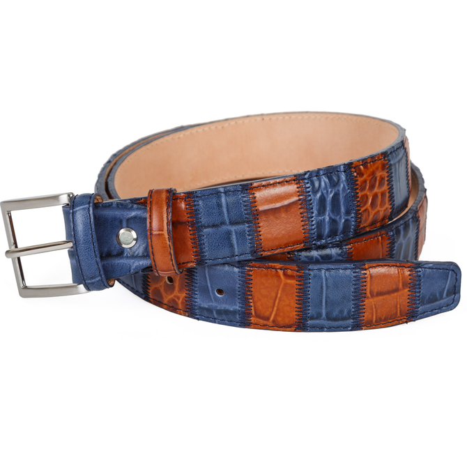 Luxury Blue & Tan Leather Patchwork Belt