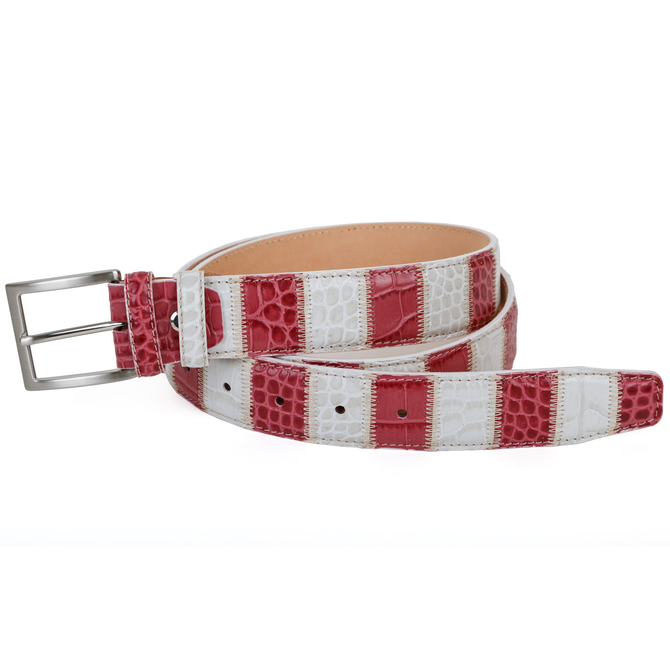 Luxury Cream & Pink Leather Patchwork Belt
