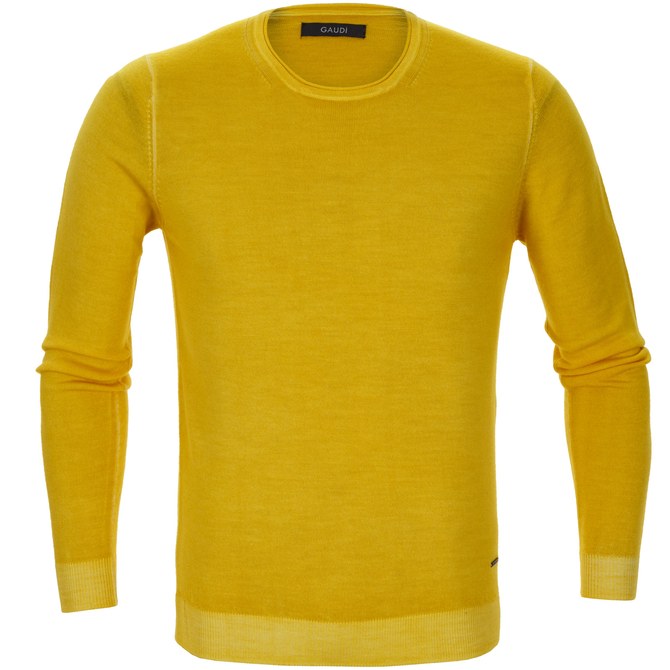 Yellow Fine Wool Crew Neck Pullover
