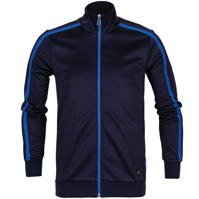 Navy Zip-Front Track Top With Stripe Trims