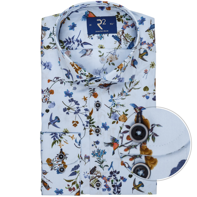 Luxury Cotton Floral & Birds Print Dress Shirt
