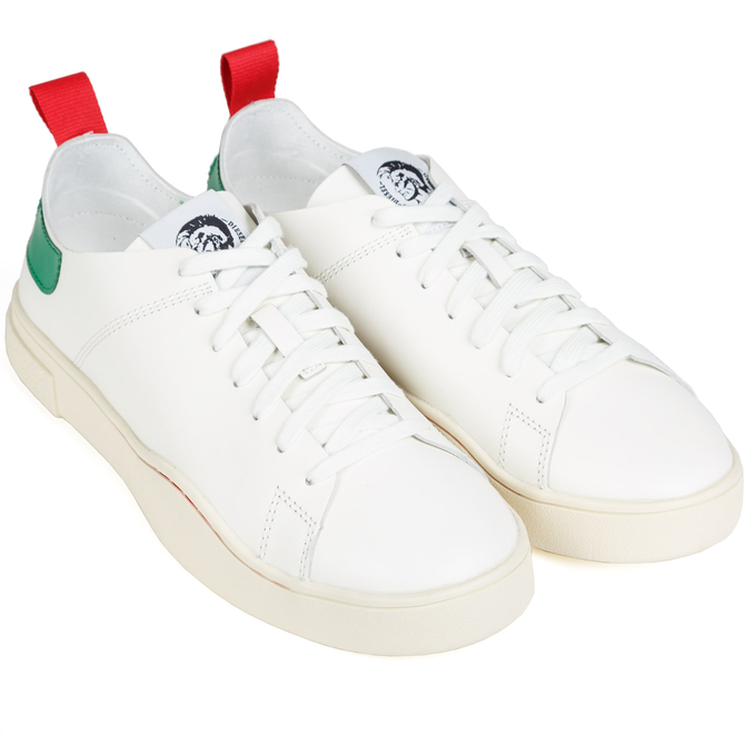 Clever White & Green Leather Sneakers