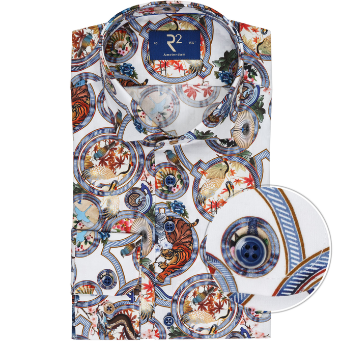 Luxury Cotton Oriental Print Dress Shirt