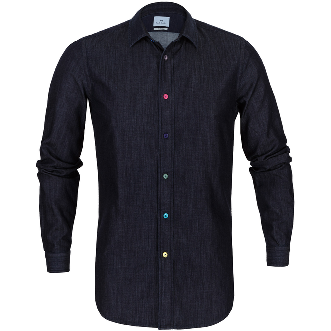 Tailored Fit Coloured Button Denim Shirt