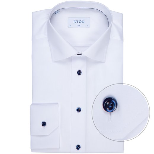 Slim Fit Luxury Twill Shirt With Navy Buttons-party-Fifth Avenue Menswear