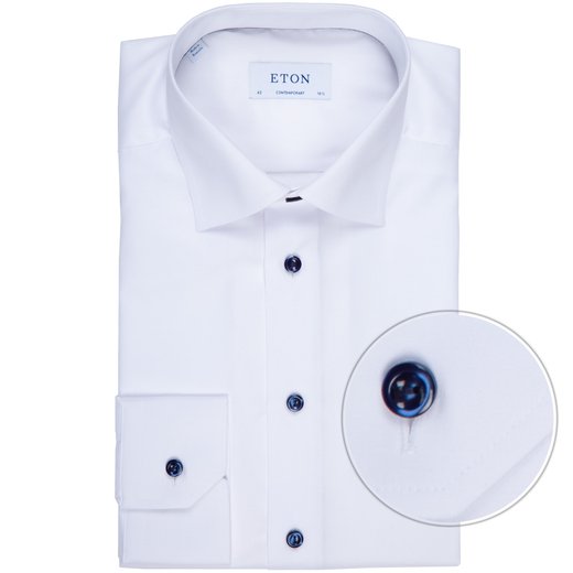 Contemporary Fit Luxury Twill Shirt With Navy Buttons-party-Fifth Avenue Menswear