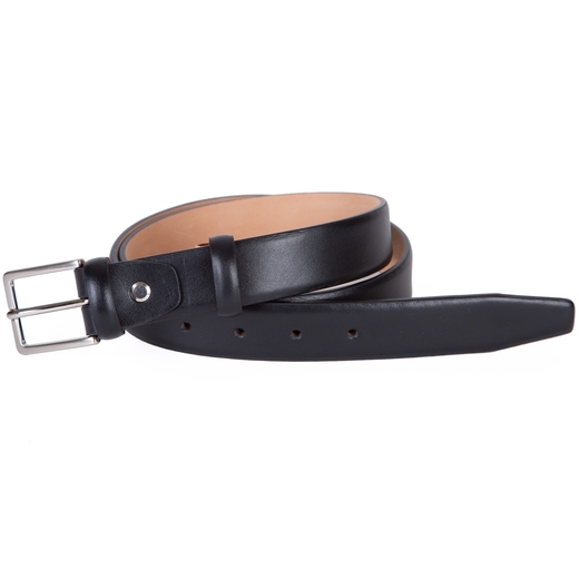 Slim Feather Edge Black Leather Dress Belt-essentials-Fifth Avenue Menswear