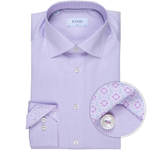 Slim Fit Cotton Twill Dress Shirt With Geometric Trim Detail-on sale-Fifth Avenue Menswear