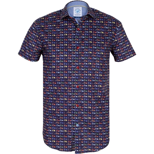 Navy Scooters Print Stretch Cotton Casual Shirt-on sale-Fifth Avenue Menswear