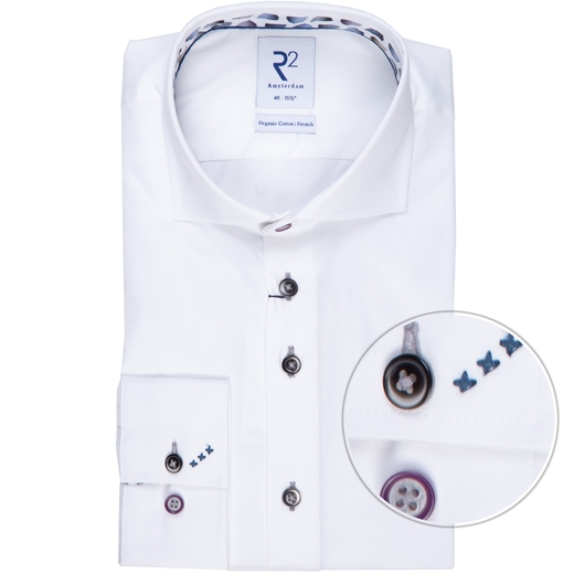 White Luxury Cotton Twill Dress Shirt With Geometric Print Trim-on sale-Fifth Avenue Menswear