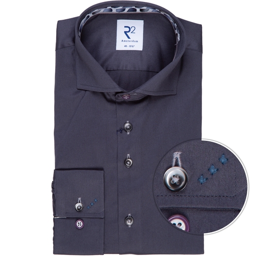 Anthracite Luxury Cotton Twill Dress Shirt With Geometric Print Trim-on sale-Fifth Avenue Menswear