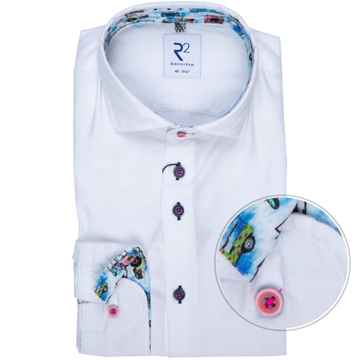 White Luxury Cotton Twill Casual Shirt With Jeep Print Trim-new online-Fifth Avenue Menswear