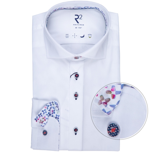 White Luxury Cotton Twill Dress Shirt With Geometric Print Trim-new online-Fifth Avenue Menswear