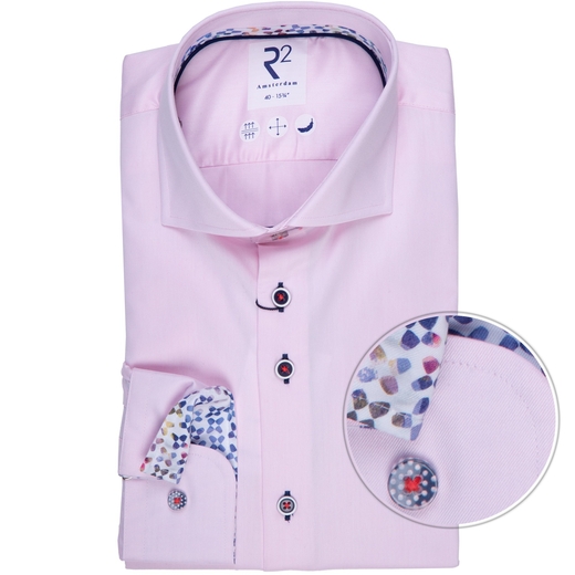 Pink Luxury Cotton Twill Dress Shirt With Geometric Print Trim-new online-Fifth Avenue Menswear
