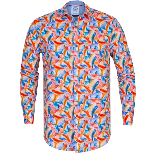Feathers Print Stretch Cotton Shirt-on sale-Fifth Avenue Menswear