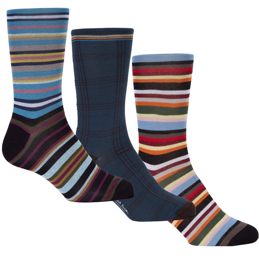3 Pack Stripes & Check Cotton Socks-new online-Fifth Avenue Menswear