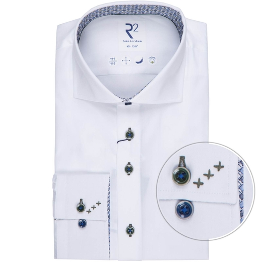 Luxury White Cotton Twill Dress Shirt With Geometric Print Trim-new online-Fifth Avenue Menswear