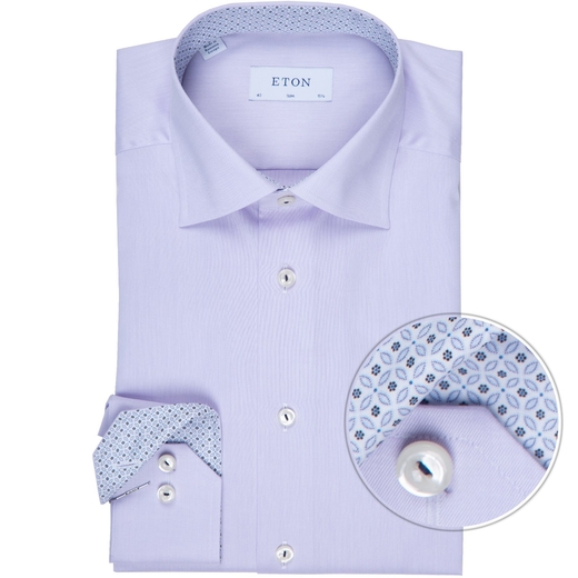 Slim Fit Luxury Cotton Twill Dress Shirt With Geometric Print Trim-new online-Fifth Avenue Menswear
