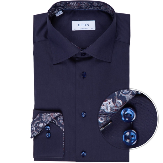 Contemporary Fit Luxury Cotton Twill Dress Shirt With Paisley Print Trim-new online-Fifth Avenue Menswear