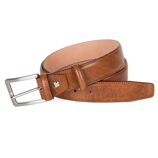 Luxury Leather Stitched Edge Dress Belt-accessories-Fifth Avenue Menswear