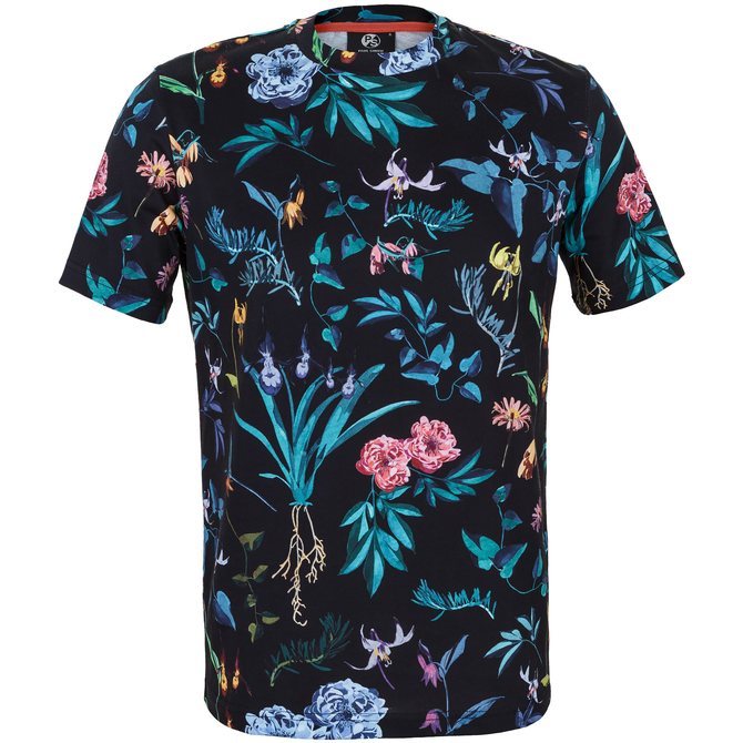 Painted Floral Print Cotton T-Shirt