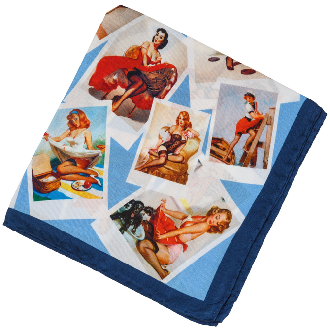 50's Pin-up Print Silk Pocket Square