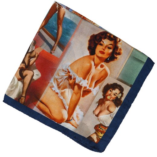 50's Pinup Print Silk Pocket Square-accessories-Fifth Avenue Menswear