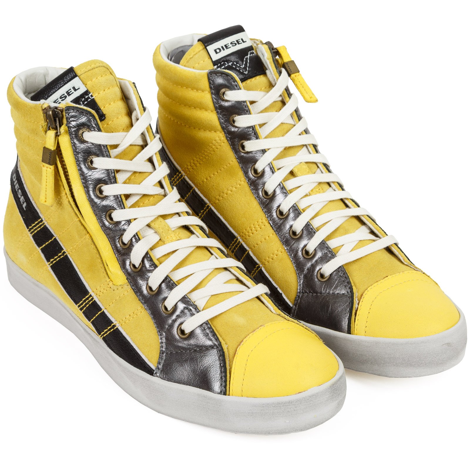 D String Plus Yellow Hi Top Sneakers Shoes Boots Casual Shoes Fifth Avenue Menswear DIESEL 2018SS