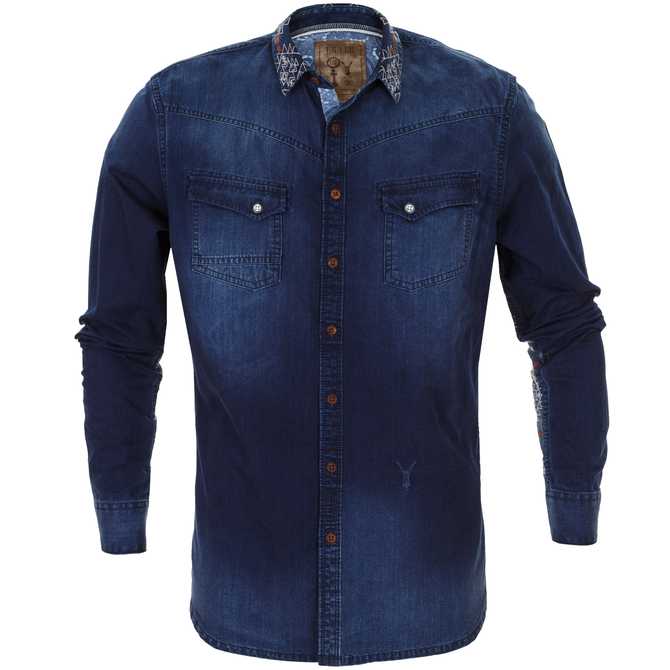 Abstract Slim Fit Stitched & Panel Denim Shirt
