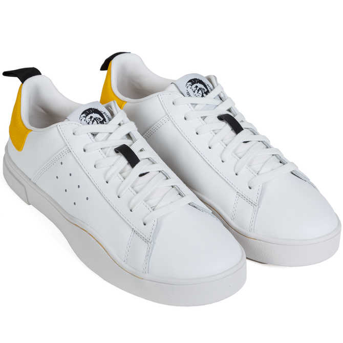 Clever White & Yellow Leather Sneakers