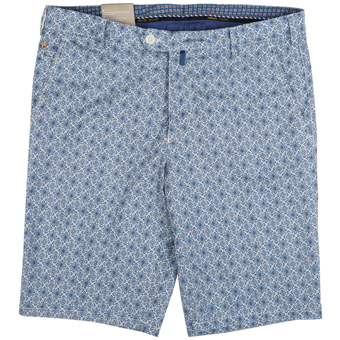 Luxury Azulejo Print Stretch Cotton Shorts