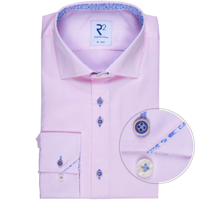Pink Luxury Cotton Twill Shirt With Floral Trim
