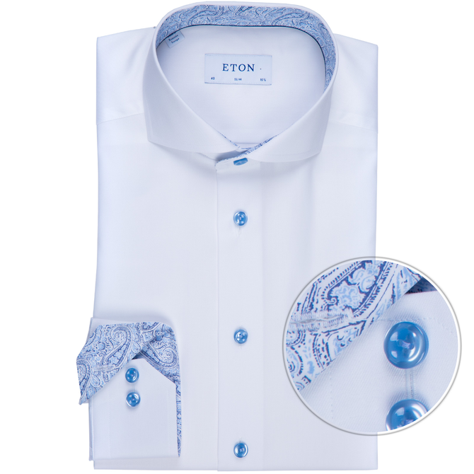 Slim Fit Luxury Cotton Twill Shirt With Floral Trim