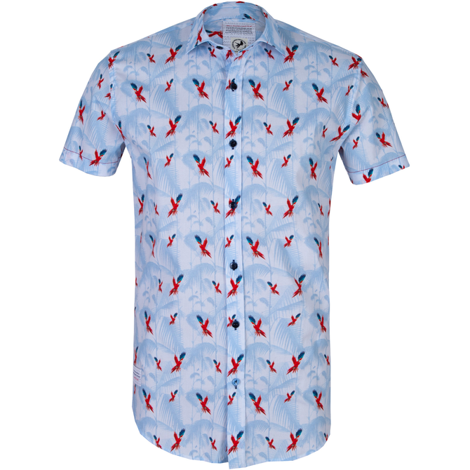 Flying Parrot Print Stretch Cotton Shirt
