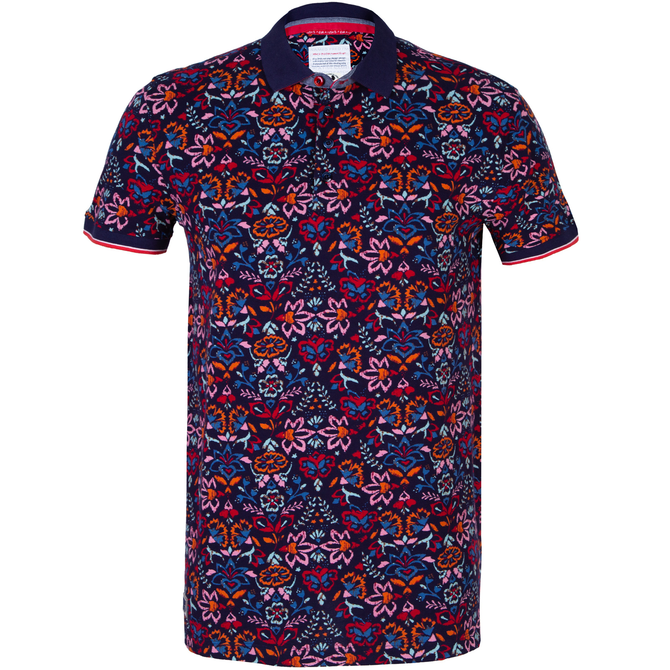 Flower Embroidery Print Polo