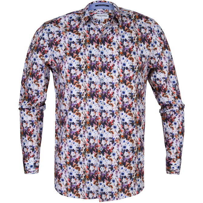 Slim Fit Digital Floral Print Stretch Cotton Shirt